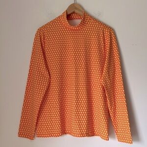 Louis Castel Vibrant Orange Patterned Logo Mock Neck Long Sleeve Golfing Top